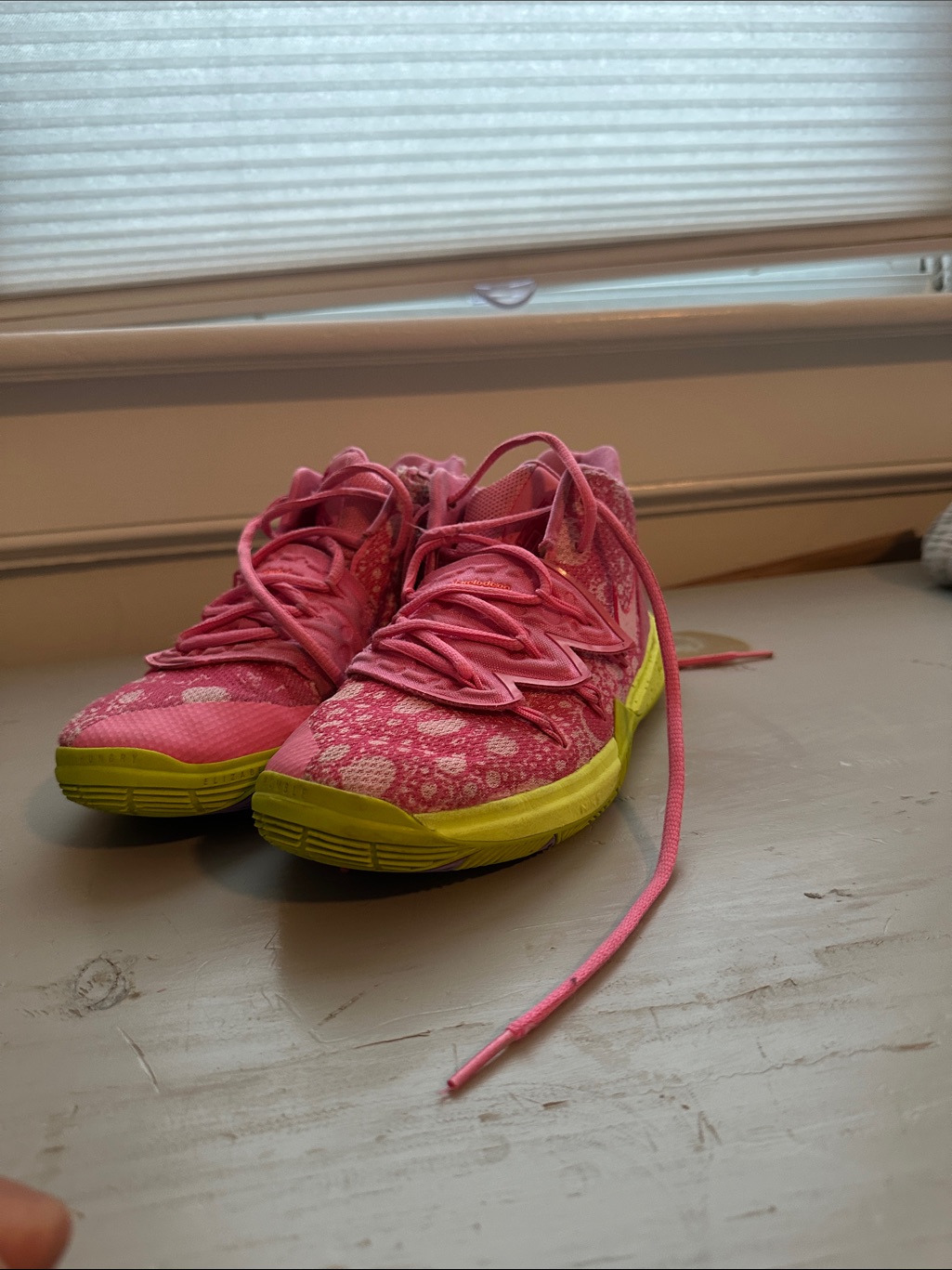 Kyrie 5 Pink Athletic Sneakers With Yellow Sole